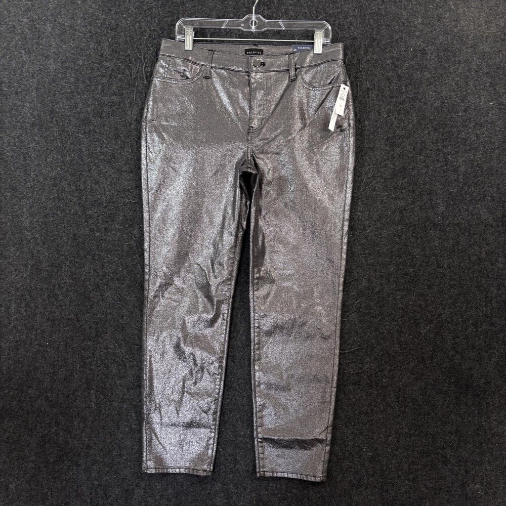 Talbots Slim Ankle Jeans Women's 10 Silver Metallic Mid Rise Stretch Denim Pants